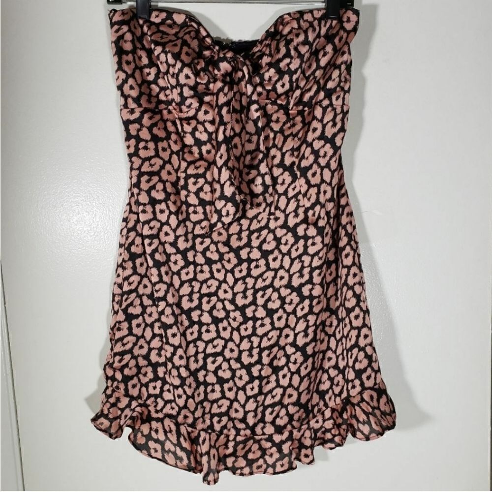 Lulu's Leopard Y2K 90s Satin Strapless Mini Dress Size M